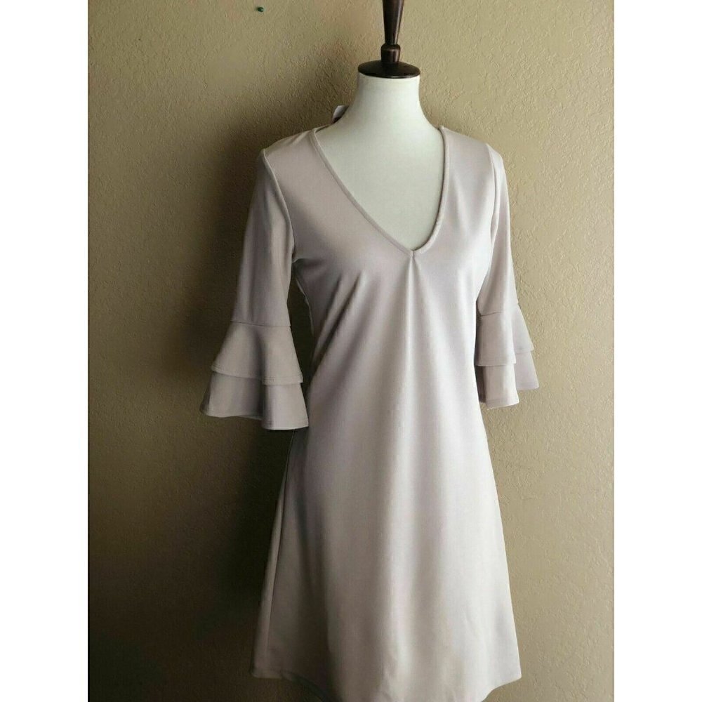 The Vanity Room Womens Beige Ruffle Sleeve Dress M - Picture 9 of 11